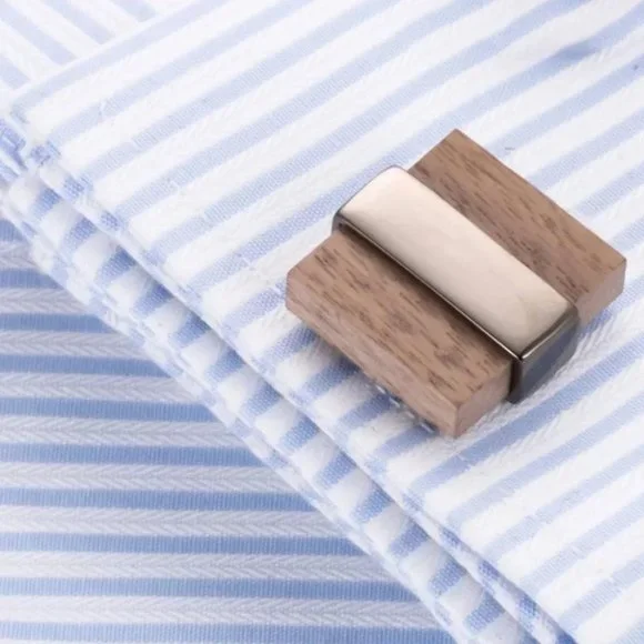 Lightweight Wood Square Stainless Steel Cuff Links